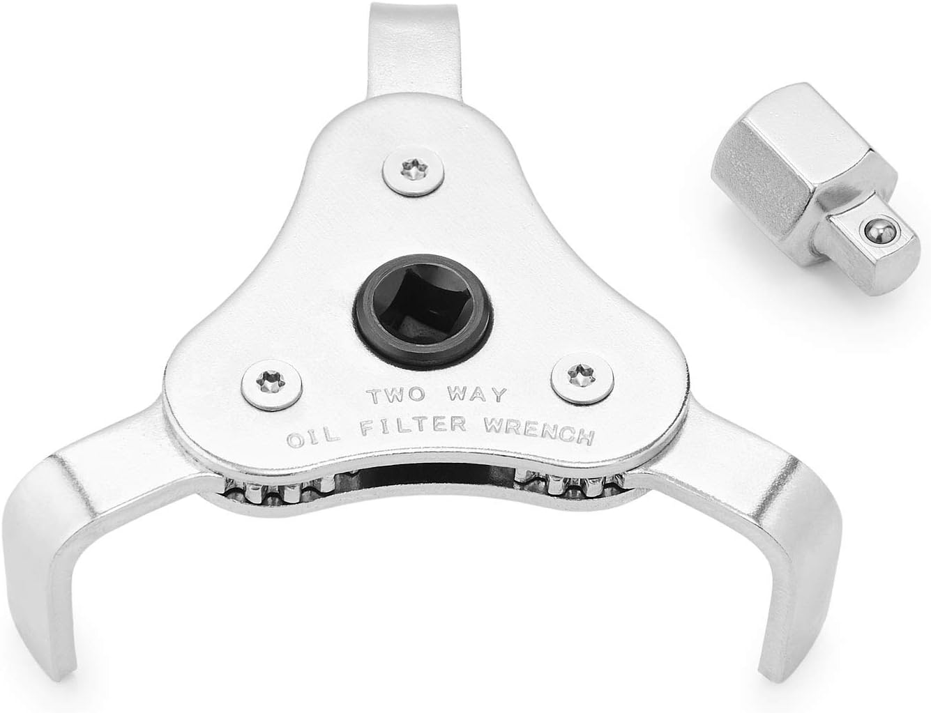 Innovant Adjustable 3 Jaw Oil Filter Wrench Tool Best for Removing Motorcycles Cars Trucks & Heavy Duty Oil Filters Fits Diameters 2 1/8-4 1/2 Inches Fits ⅜ and ½ inch Drive