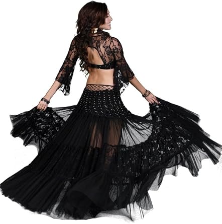 Belly Dance Lace & Sheer 25 Yard Circular Skirt - Lace of Beleza