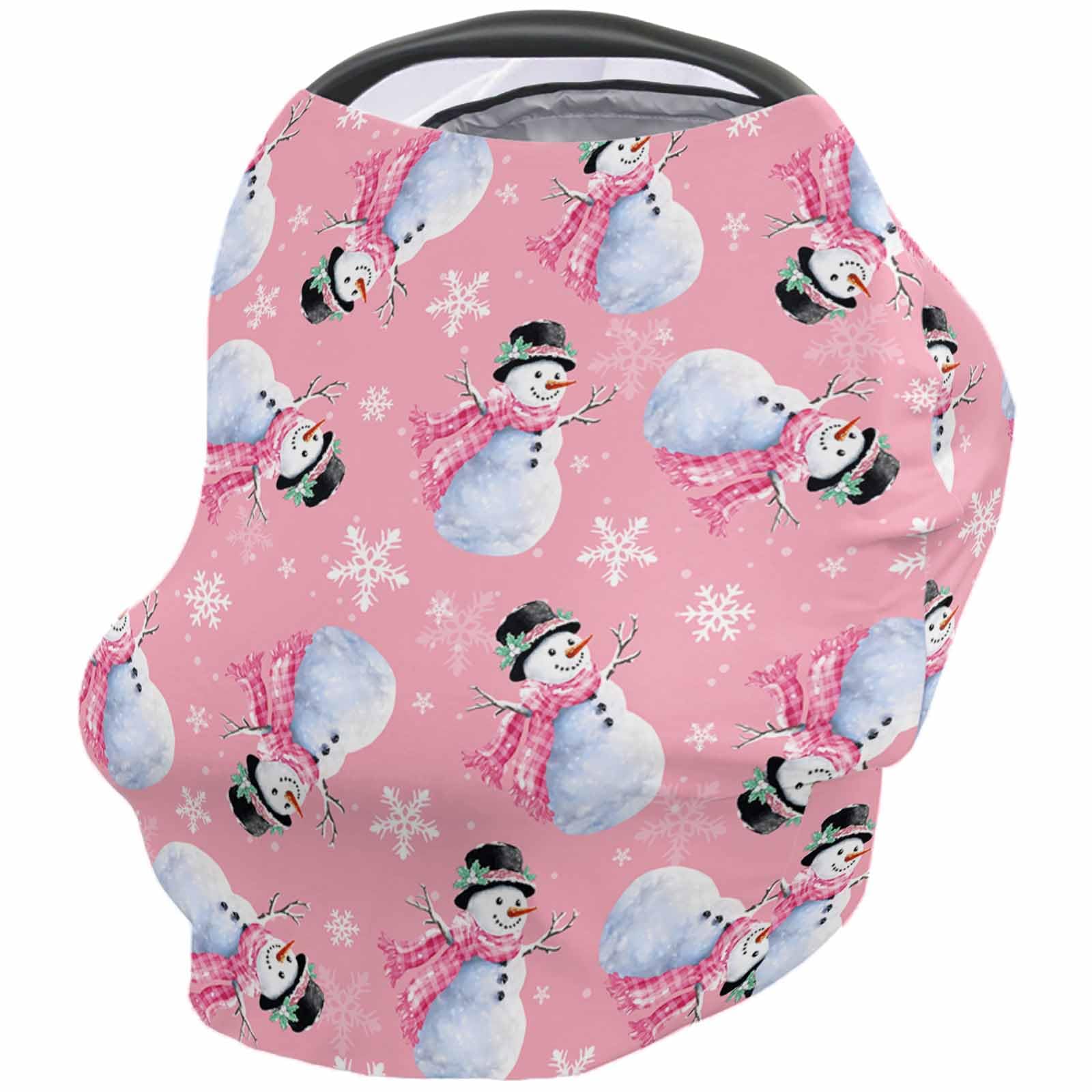 Nursing Cover for Breastfeeding Scarf, Winter Snowflakes Pink Snowman Christmas Baby Car Covers Super Soft Multi Use for Canopy Shopping Cart Cover Blanket Stroller Cover