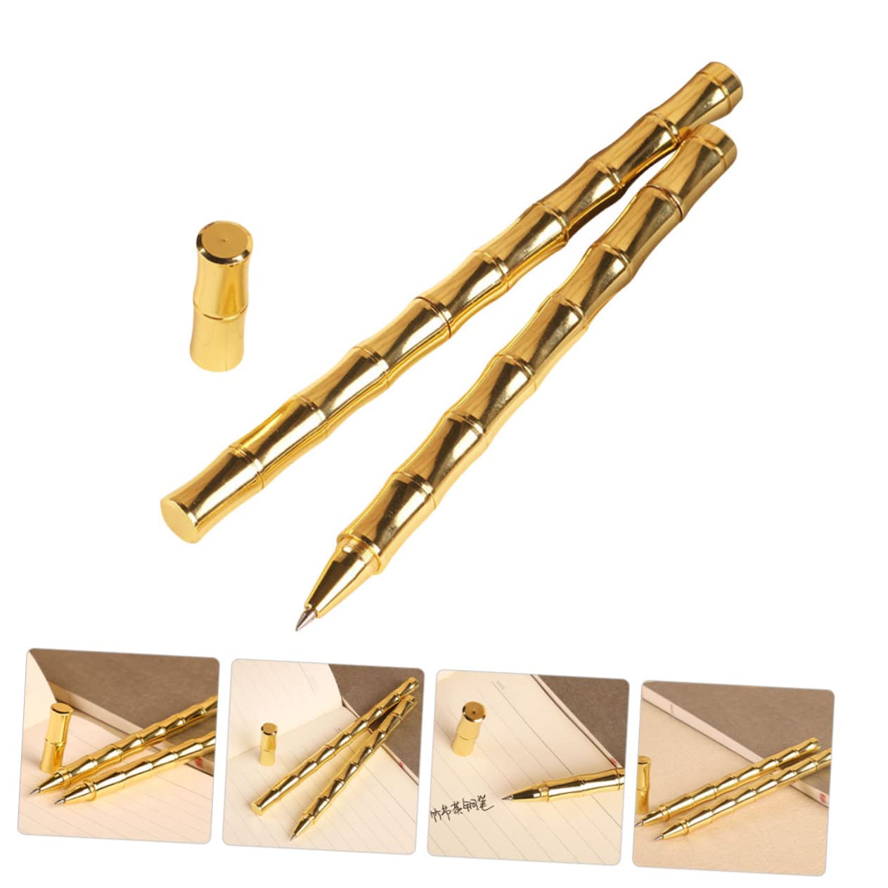 SHINEOFI Juego De 4 Bolígrafos De Firma De Bambú Neutros Bolígrafo De Tinta Estilográfica Bolígrafo Negro Suministros Creativos De Oficina Latón Dorado 2 Unidades 2 piezas x 4