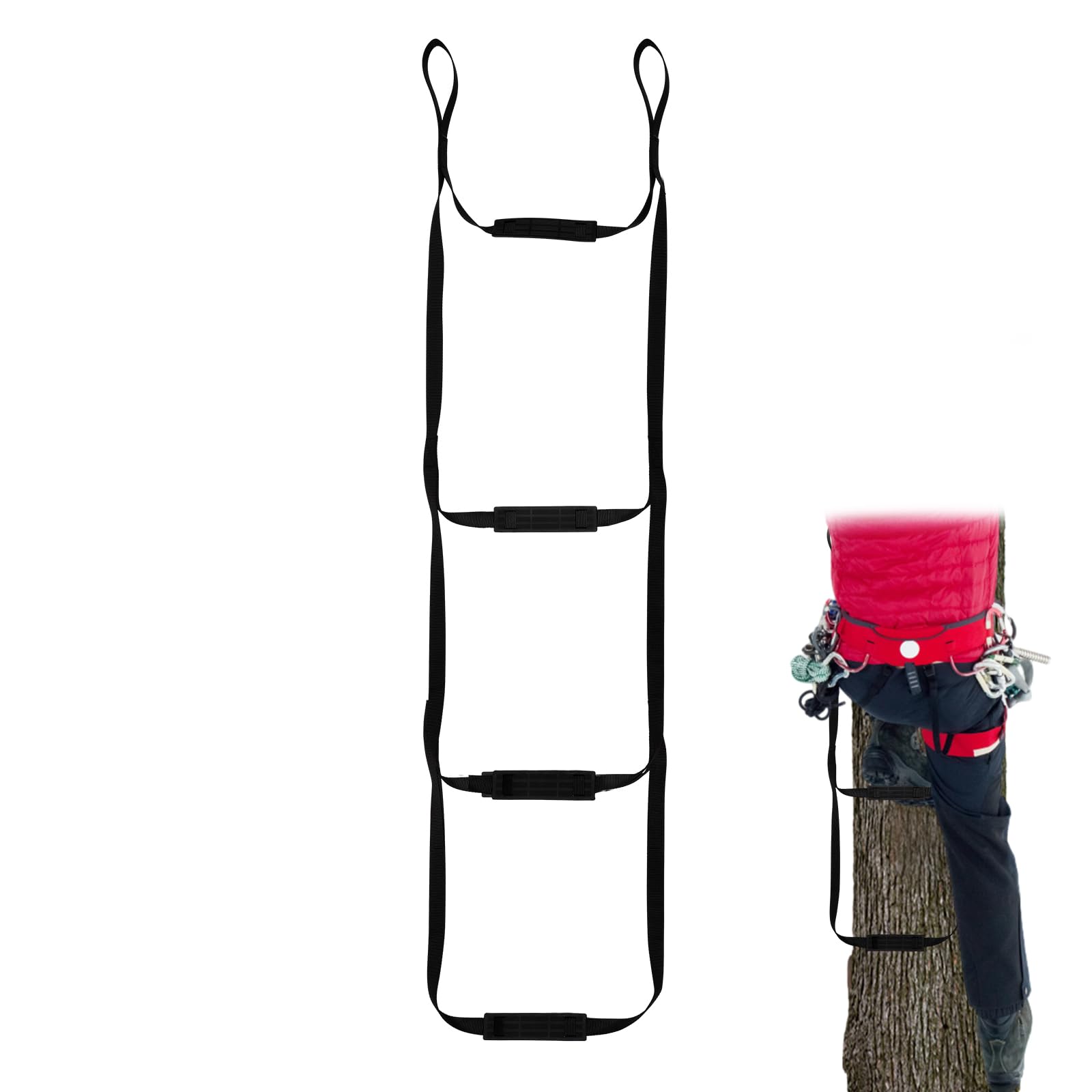 3-Step Hunting Climbing Aider with Anti-Skidding Steps, 61.5 Inch Portable Hunting Tree Climbing Rope Ladder for Outdoor Sports Rock Climbing Caving Mountaineering