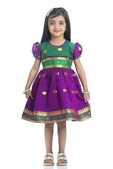 Bhartiya Paridhan Girls Ethnic Acrylic Majenta Frock