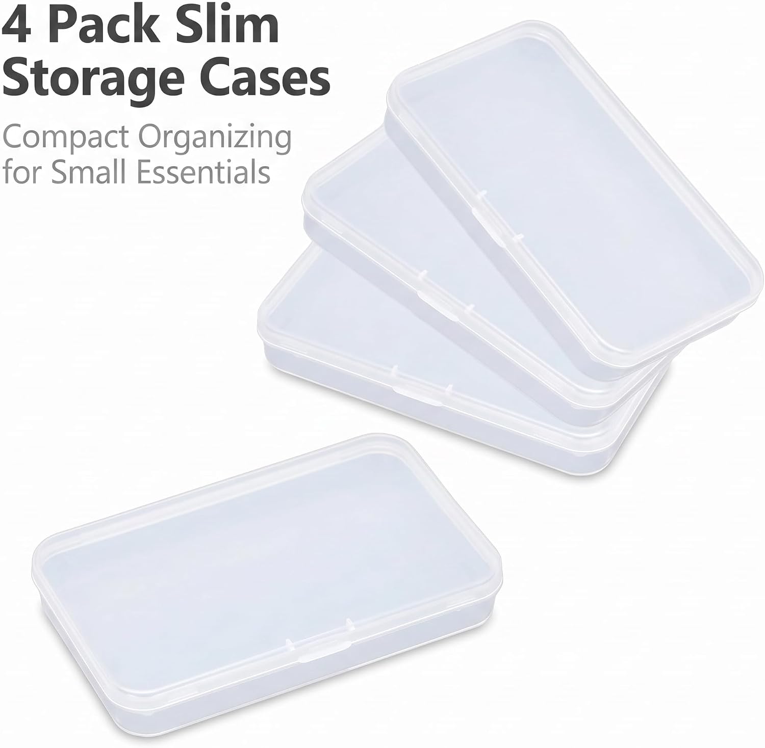 Pack of 4 Clear Polypropylene Rectangle Mini Storage Containers Box with Hinged Lid for Card,Accessories,Crafts,Learning Supplies,Screws,Drills,Battery,4.8" x 2.9" x 0.67" Storage and Transport