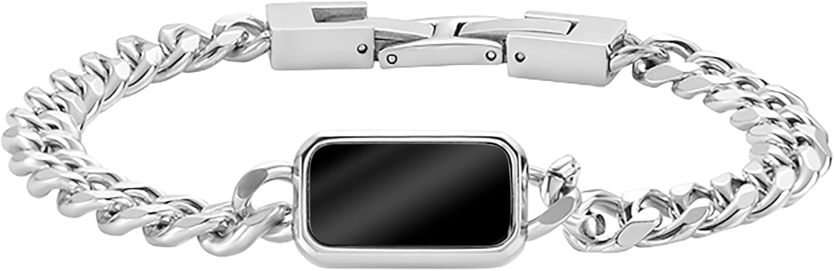 Geoffrey Beene Mens Rectangle Natural Stone Stainless Steel Chain Bracelet