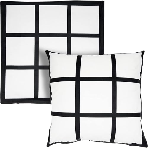 Miniatura 4 de Bright Creations Fundas de almohada en blanco para sublimación y bricolaje  Paquete de 5 unidades de 18 x 18 pulgadas de poliéster blanco y negro