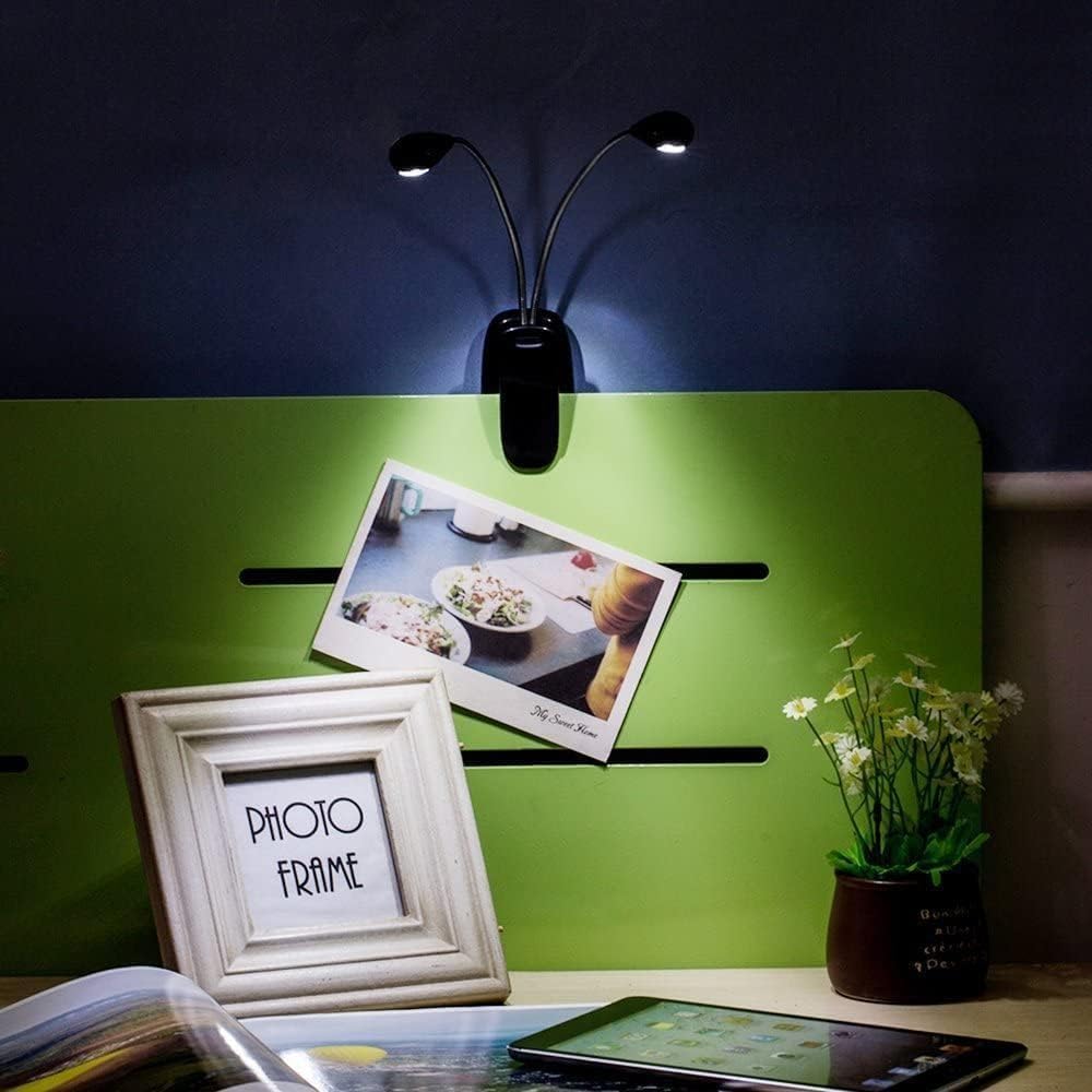 KINGCOO 8LED Buch Leselicht, Einstellbar Doppelkopf Tischlampe Klemmleuchte Lichter Clip Leselampe Tageslichtweiß Notenständer Licht mit 2 Helligkeit USB Kabel für BBQ Schreibtisch Reisen (6Stück)