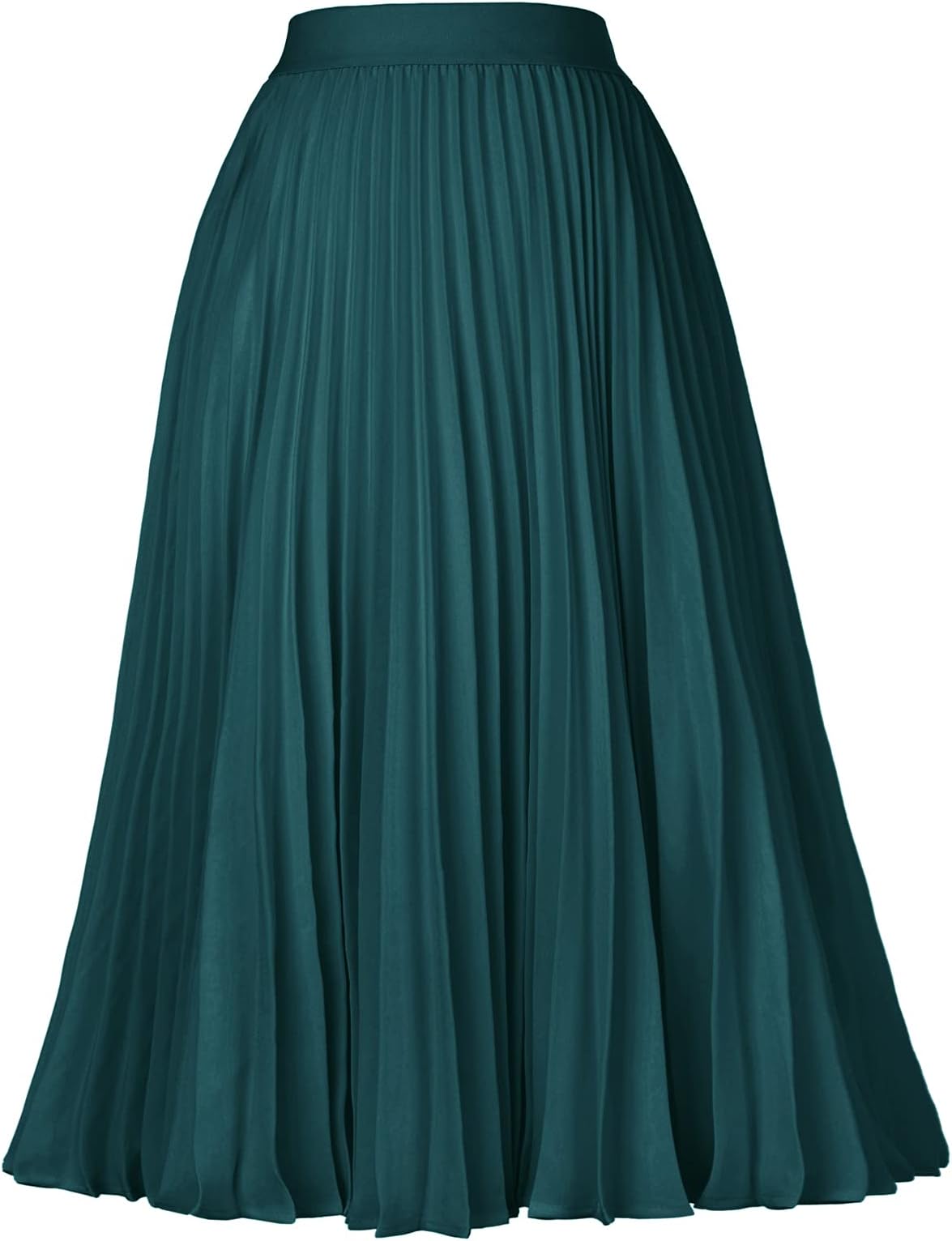 Women High Elastic Waist Pleated Chiffon Skirt Midi Swing A-line Skirts