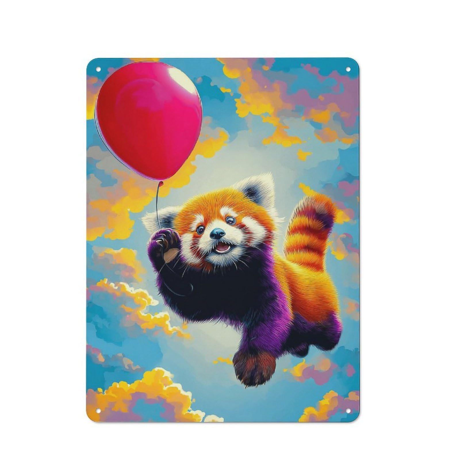 Junmoney Red Panda Balloon Sky Adventure For Garden Room Or Summerhouse, Retro Tin Sign 40X30cm, For Garage, Workshop And Man Cave Decoration