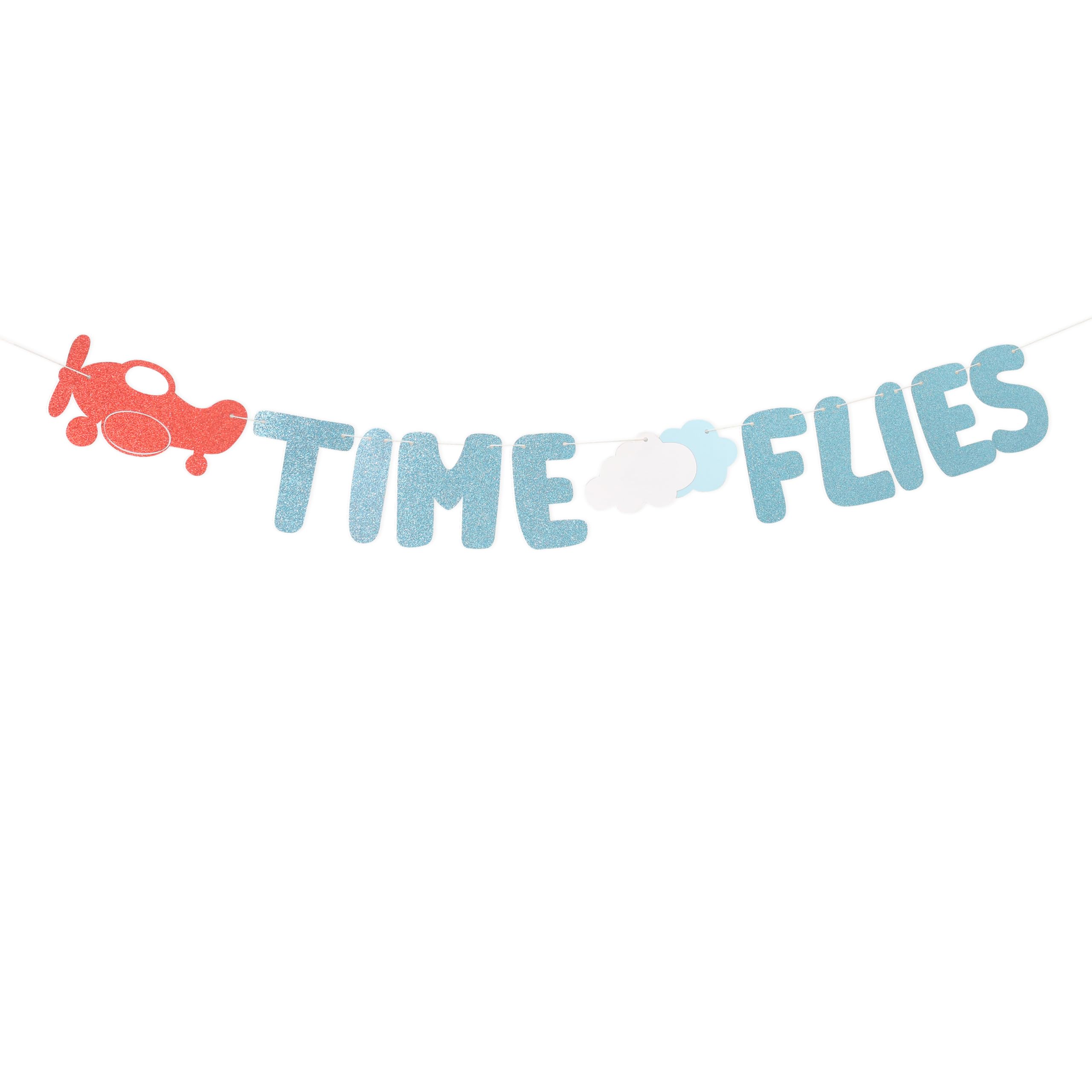 KOJIN Time Flies Vintage Airplane Banner For Kids Birthday, Baby Shower Decorations, Airplane Themed Banner, 80 inches by 5 inches, Blue Red