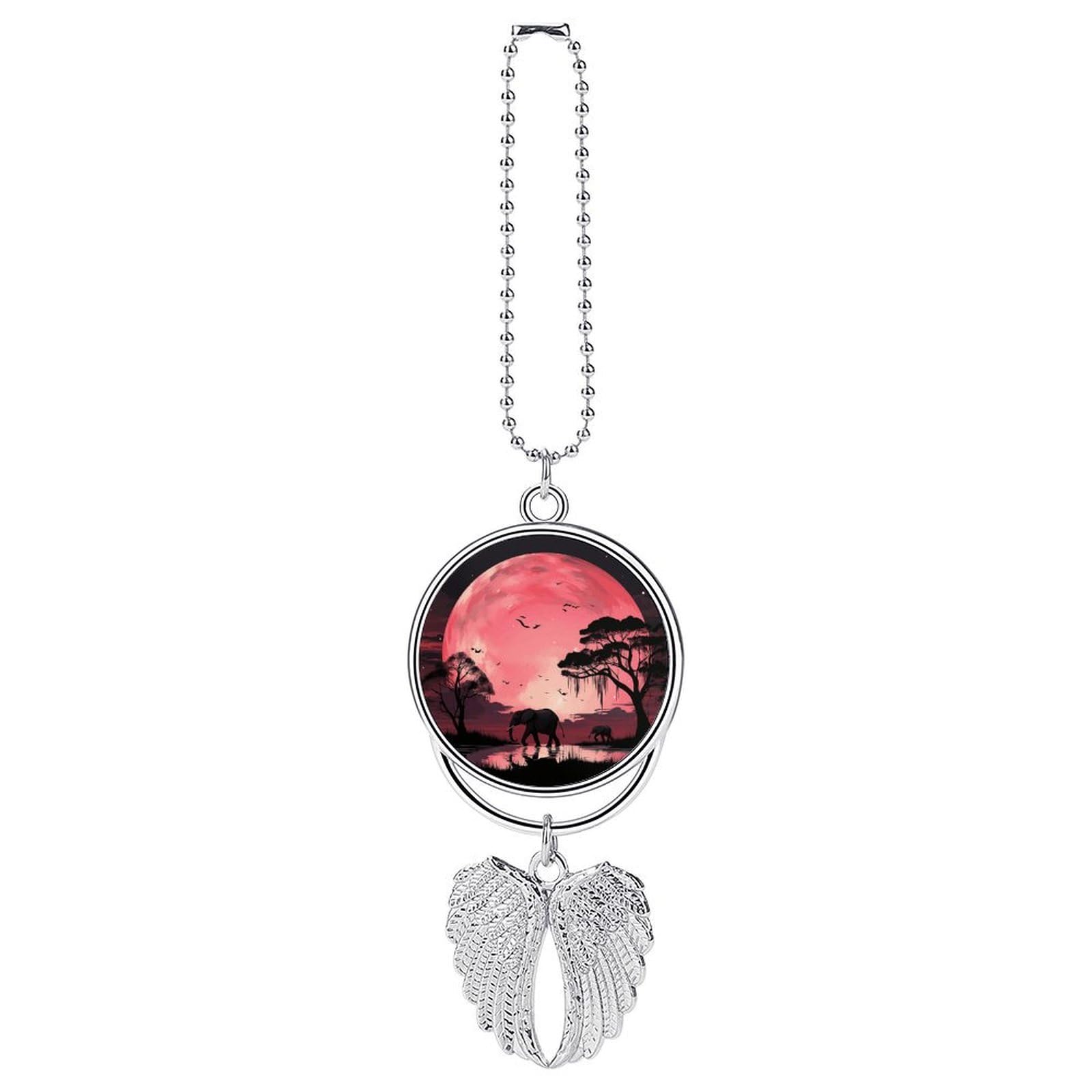 Car Charm Zinc Alloy Rearview Mirror Hanging Ornament Premium Metal Pink Moon Elephant Car Pendant for Auto Interior Decor Accessories,Unique Gift for Adult,Silver-Style