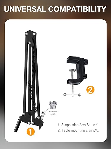 Miniatura 5 de Razer Seiren X Mic Boom Arm con parabrisas de espuma, soporte de brazo de tijera de suspensión con cubierta de filtro pop para micrófono Razer