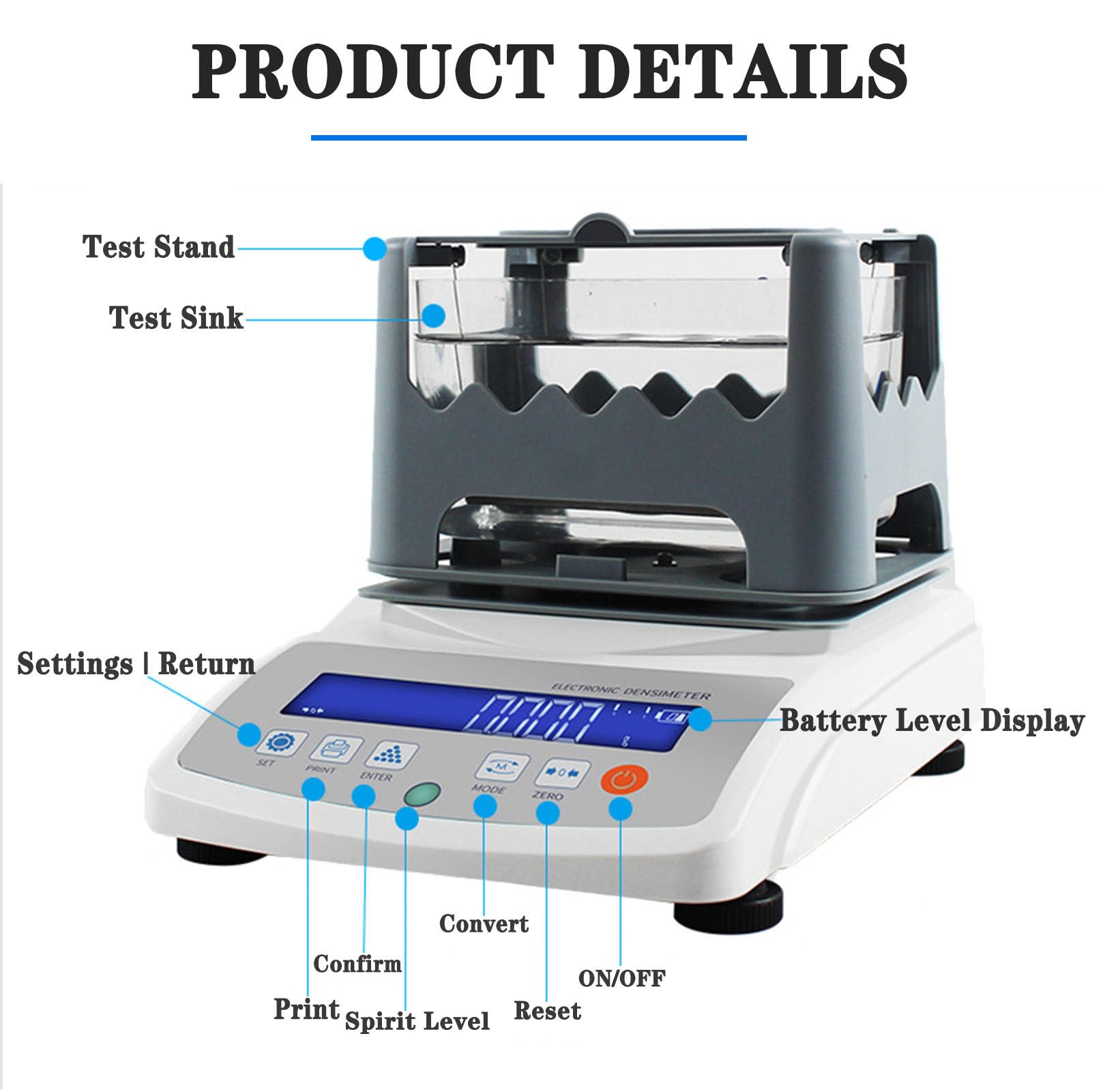 Medidor electrónico de Densidad de sólidos, densímetro Digital de Alta precisión, comprobador Digital de Densidad de sólidos, comprobador de pureza de Oro para Laboratorio Industrial,300A