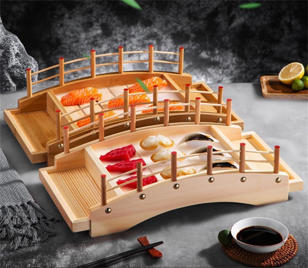 [Movni]寿司橋・木橋・寿司船・アーチ橋風竹木食器・刺身盛り合わせ・料理・ドライアイス盛り合わせ・ドラゴンボート風食器・寿司皿・