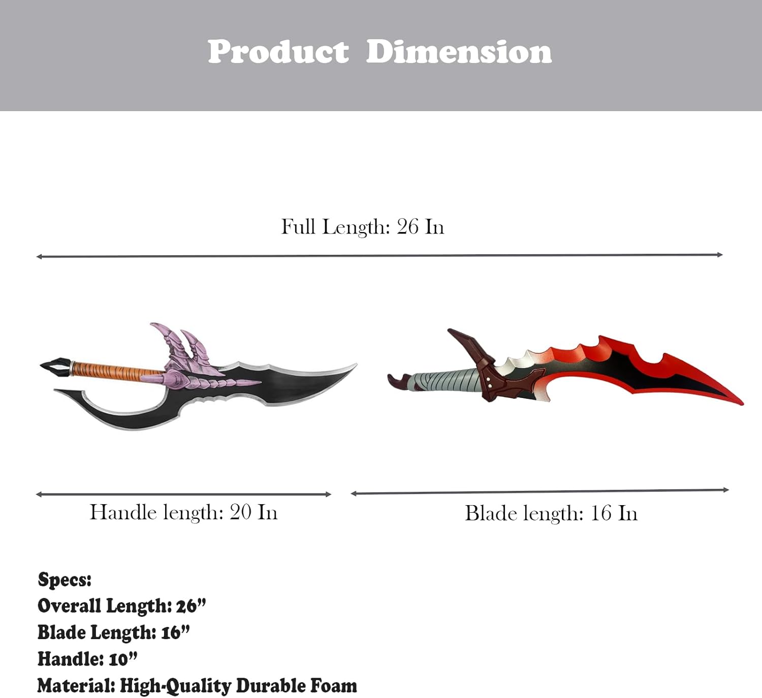 26’’ Fantasy 2-Piece Set Kasaka’s Venom Fang & Knight Killer S Leveling Foam Sword & Dagger for Cosplay, Collection, Roleplaying, Prop, Costume, Christmas