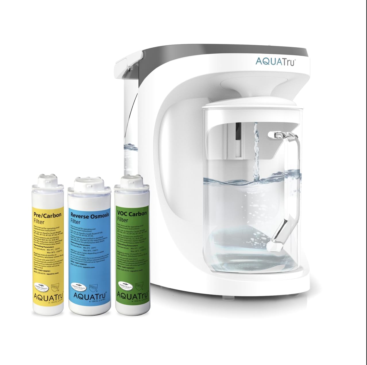 AquaTru Carafe with Alkaline Mineral Boost VOC Filter | Countertop Water Purifier with Exclusive 4-Stage Ultra Reverse Osmosis Technology (No Plumbing or Installation Required) | BPA Free