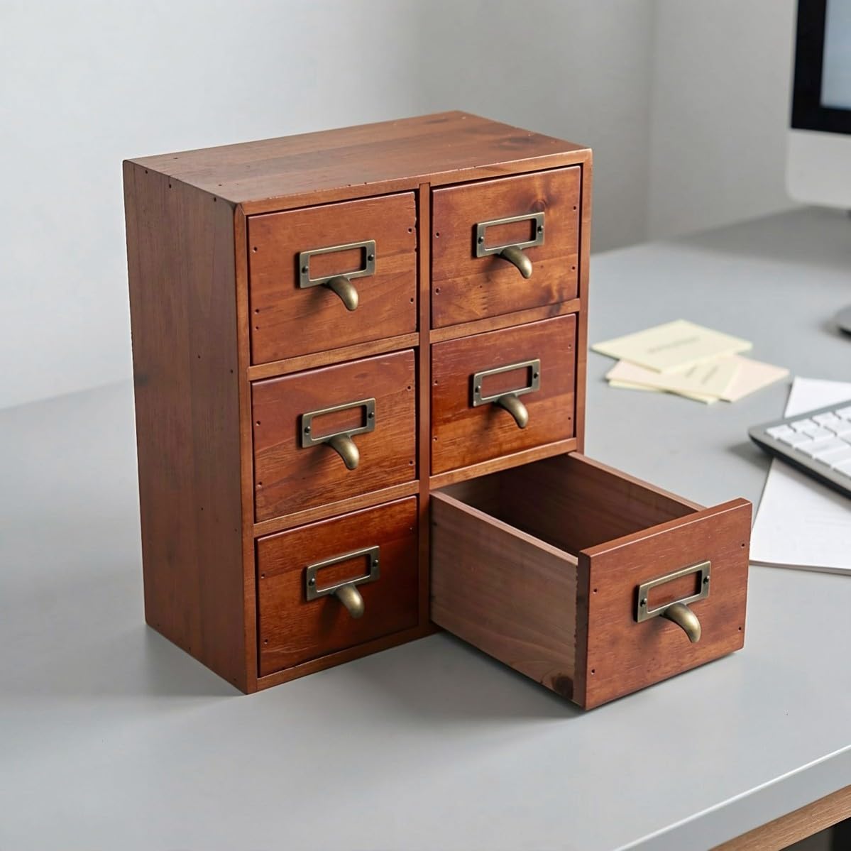 PRETYZOOM Caja de Almacenaje de Madera de 3 Niveles Apilable para Tarjetas