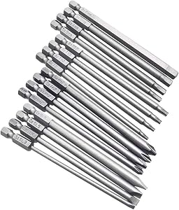 16 Pcs Long Magnetic Screwdriver Bits, 1/4 Inch Hex Shank Drill Screw Driver Bit Set 4 in 1 Multiple Powel Tools Kit, 100mm Length (Hex+Torx+Cross+Slotted Tip Bits)