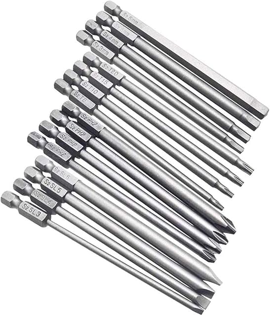 16 Pcs Long Magnetic Screwdriver Bits, 1/4 Inch Hex Shank Drill Screw Driver Bit Set 4 in 1 Multiple Powel Tools Kit, 100mm Length (Hex+Torx+Cross+Slotted Tip Bits)
