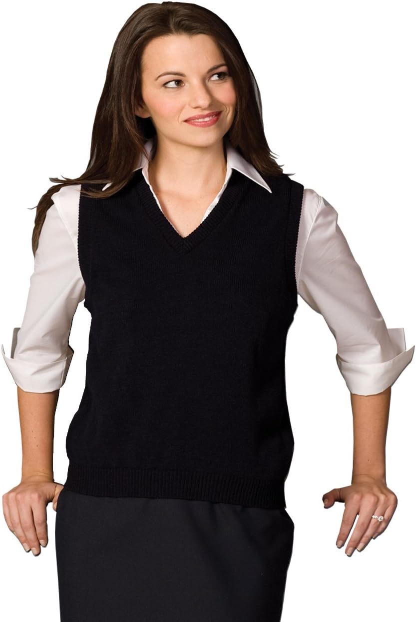 Ed Garments Women's V-Neck Jersey Stitch vest, BLACK, Medium