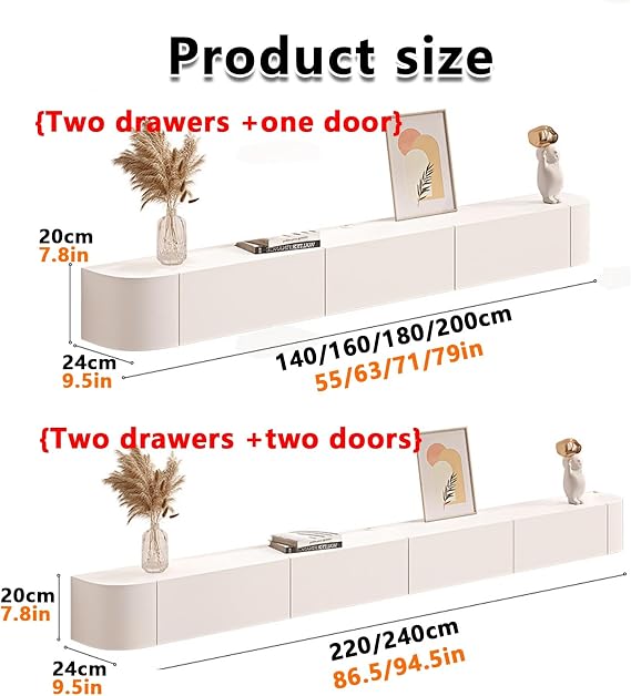 Floating TV Stand, TV Low Board - Wall-mounted TV Stand with Drawers and Doors, Wall-mounted TV Console, Solid Wood Floating TV Stand, Wall-mounted Entertainment Center Media Console TV