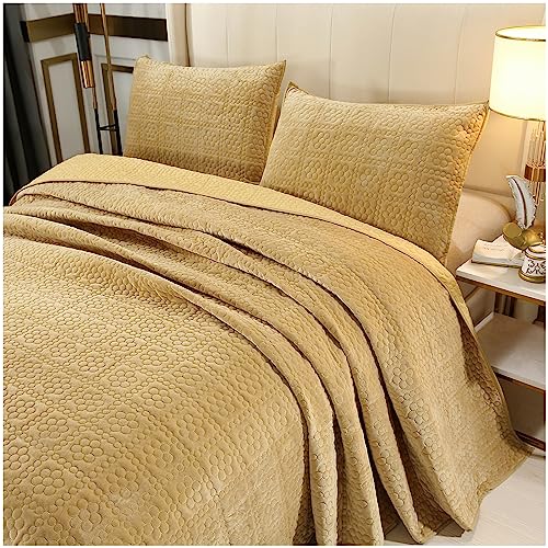Couvre-lit matelassé de luxe 224x234cm dessus de lit 2 personnes jaune curcuma - 2