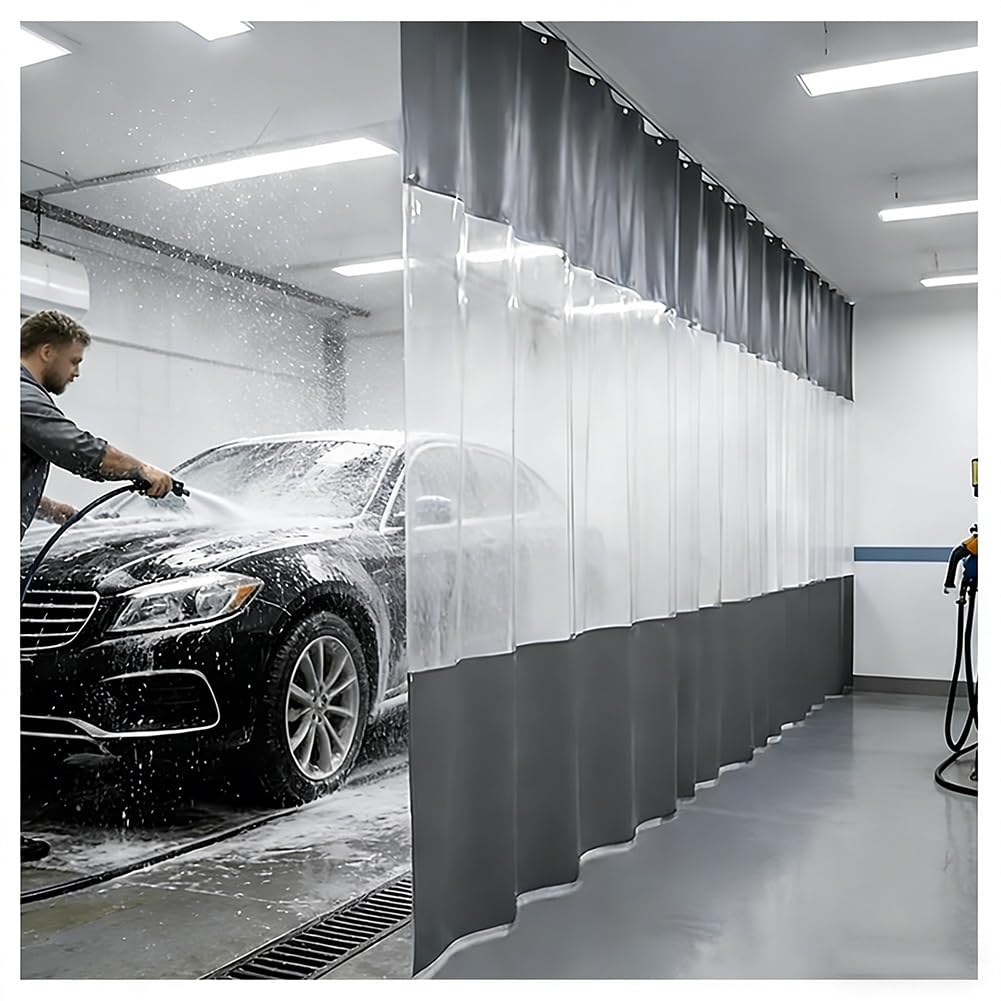 GJMSSMY Garage Divider Curtains for Work Areas, Vinyl Panel Room Divider Wall for Partition Space, Heavy-Duty Sliding Divider Trap with Hooks, Used in Porches, Car Wash(Gray,4.2x2.8m/13.8x9.2ft)