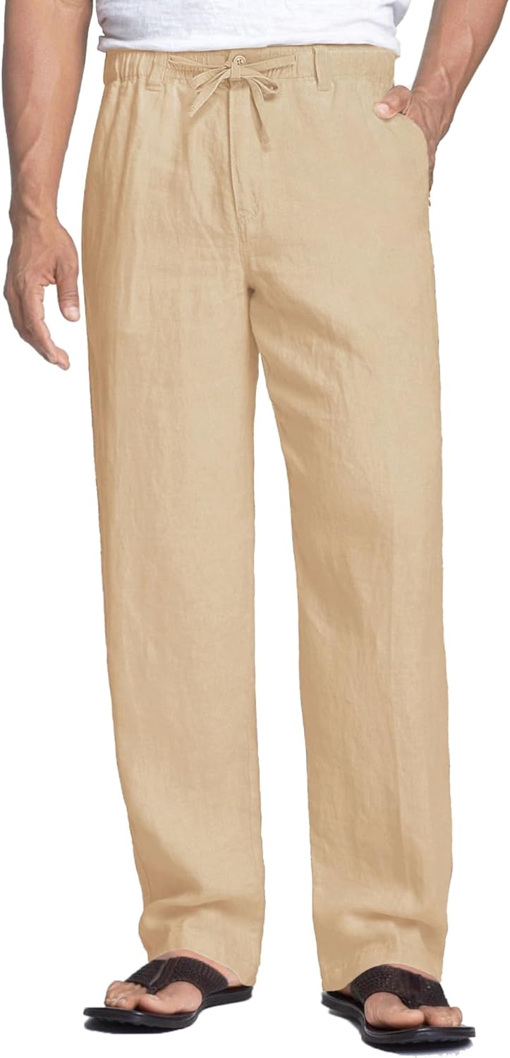 COOFANDY Men's Linen Pants Casual Beach Summer Pant Elastic Waist Drawstring Lightweight Trousers