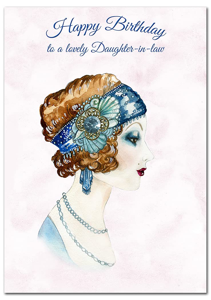 Extra Large Daughter-in-law Birthday Card - XL Big thick A4 size - Special Beautiful Greeting for Women Her Female - Watercolour Retro Portrait Art - Nice Huge Happy Wishes - UK Eco-Friendly
