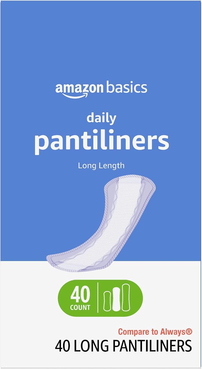 Daily Pantiliner, Long Length, Feminine Pads for Women, Unscented, Leakage Protection, 40 Count (Previously Solimo)