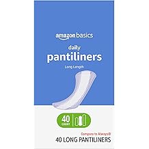 Amazon Basics Daily Pantiliner, Long Length, Feminine Pads for Women, Unscented, Leakage Protection, 40 Count (Previously Solimo)