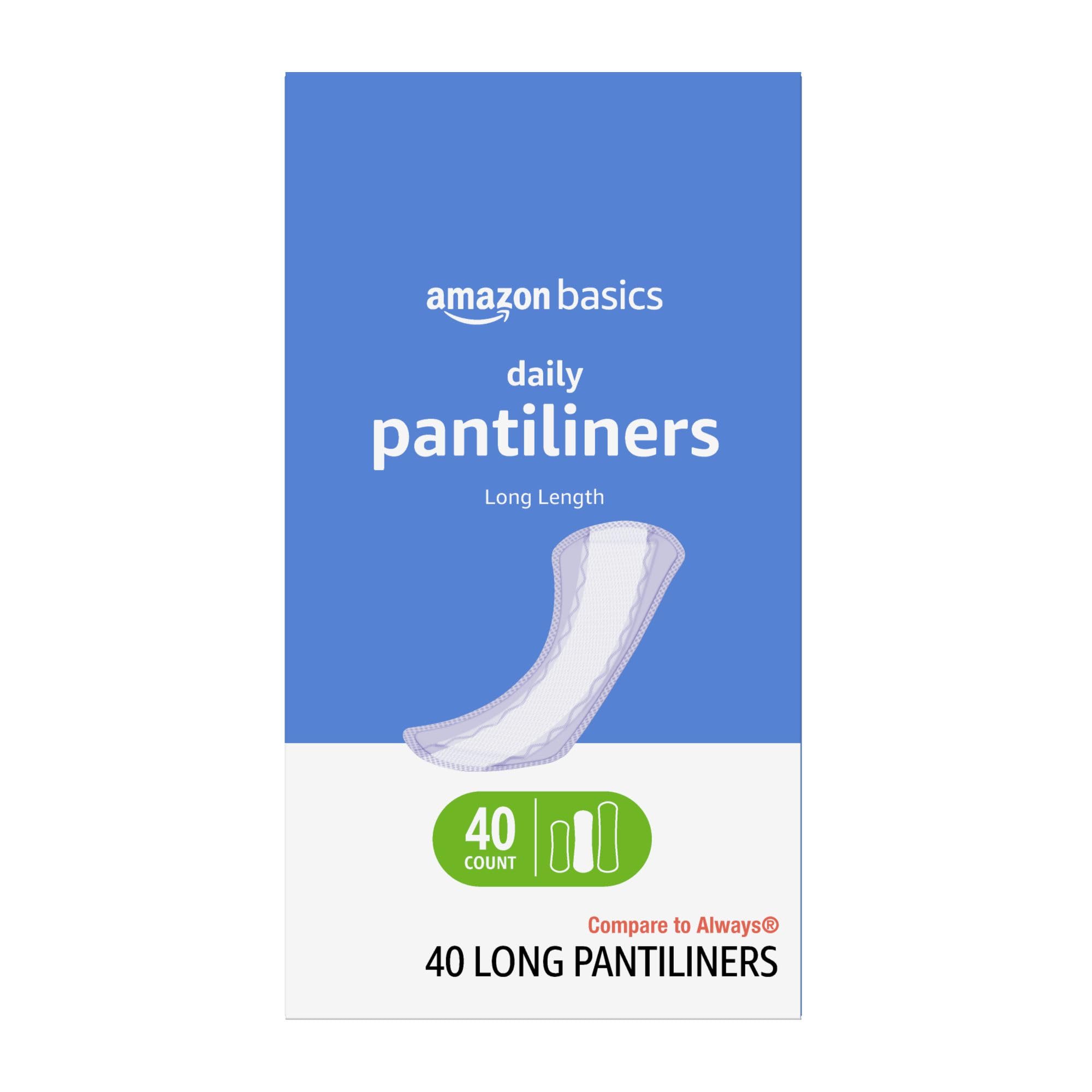 Photo 1 of ***** 3 PACK****** Amazon Basics Daily Pantiliner, Long Length, Feminine Pads for Women, Unscented, Leakage Protection, 40 Count (Previously Solimo)