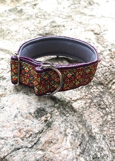 Bequemes Hundehalsband mit weicher Polsterung extra breit 5cm, Zugstopp verstellbar, sicheres Martingale, Stoffhalsband sanft & leicht (bis 38cm Hals- 44cm Kopfumfang inkl 6cm Zugstopp, chrom)