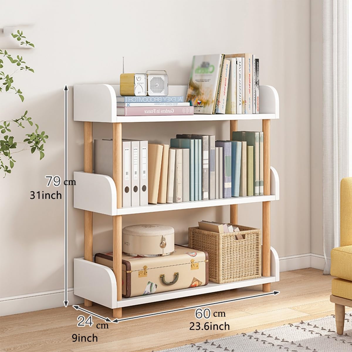 GIZNXBA Libreria Angolare Scaffale Libreria Legno Estante De Esquina Organizador para El Hogar Y La Oficina, Armario De Almacenamiento para Sala De estar, Pasillo, Cuarto De baño(3 Tier White 60 cm)