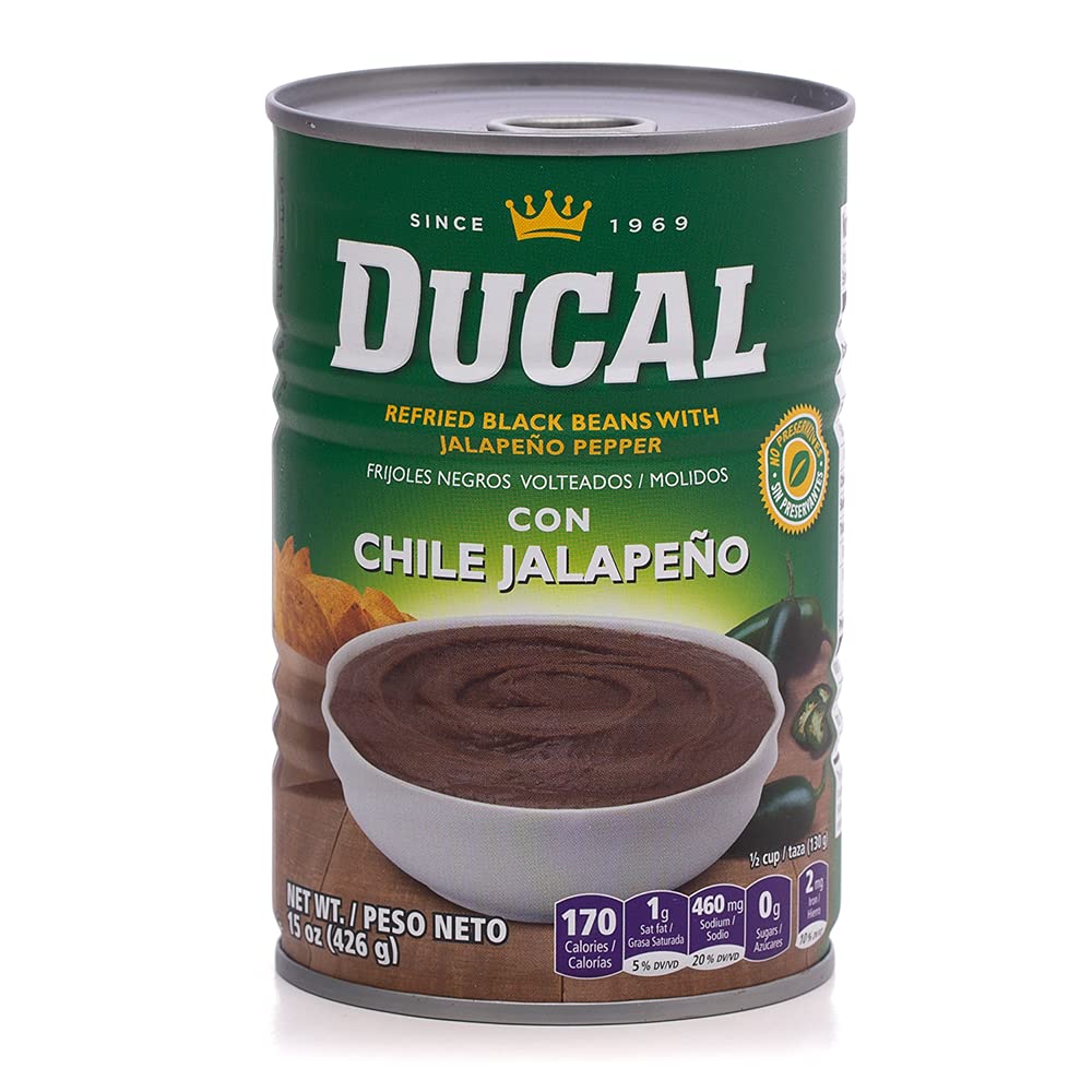 Ducal Refried Black Beans with Jalapeño, 15 Ounce (Pack of