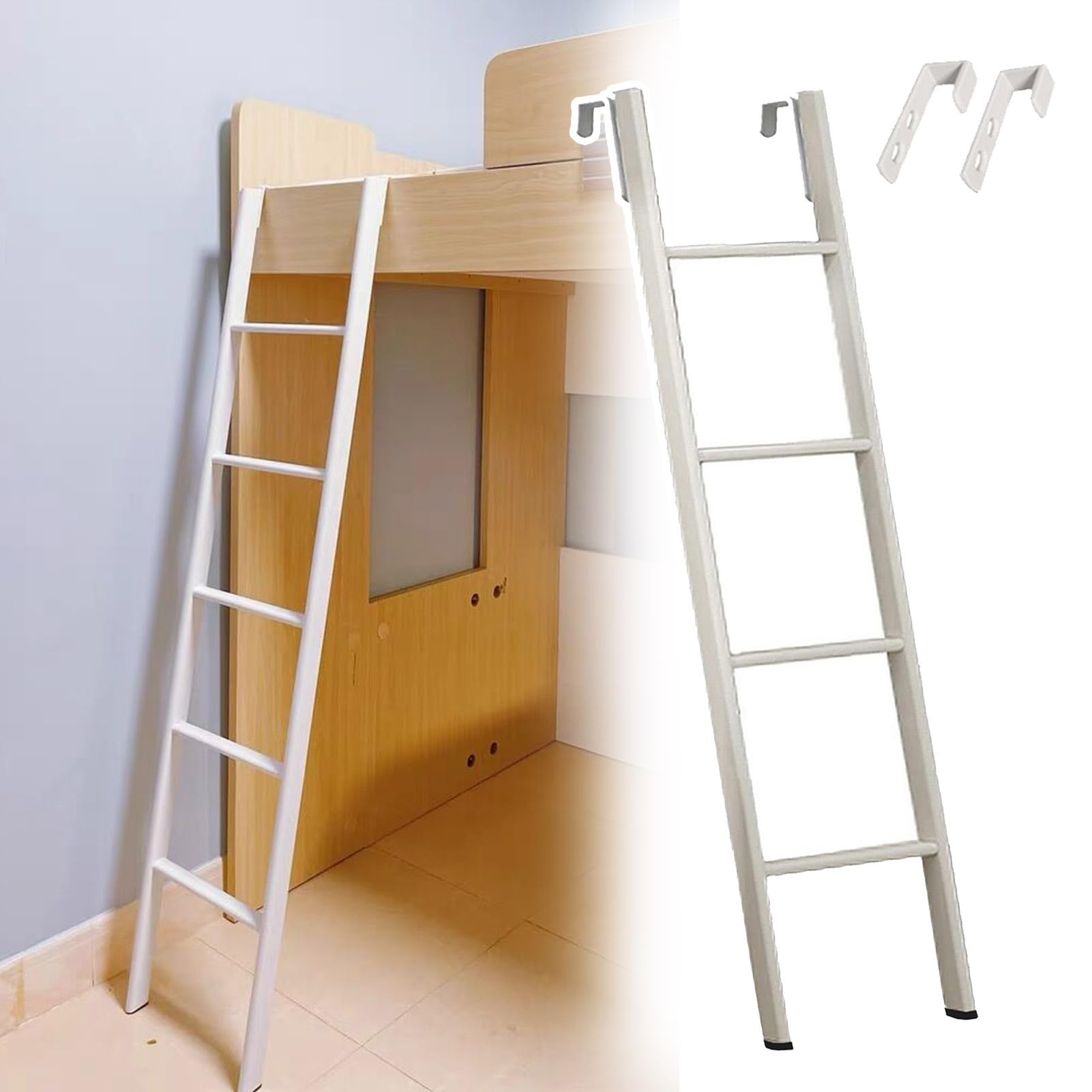 IEOWY 45"/50"/55"/59"/63" Bunk Bed Ladder - Short Metal Step Climb Ladder Adjustable, Space Saving RV Bunk Ladder for Loft Dorm School, with Hooks (Size : 116cm/45)