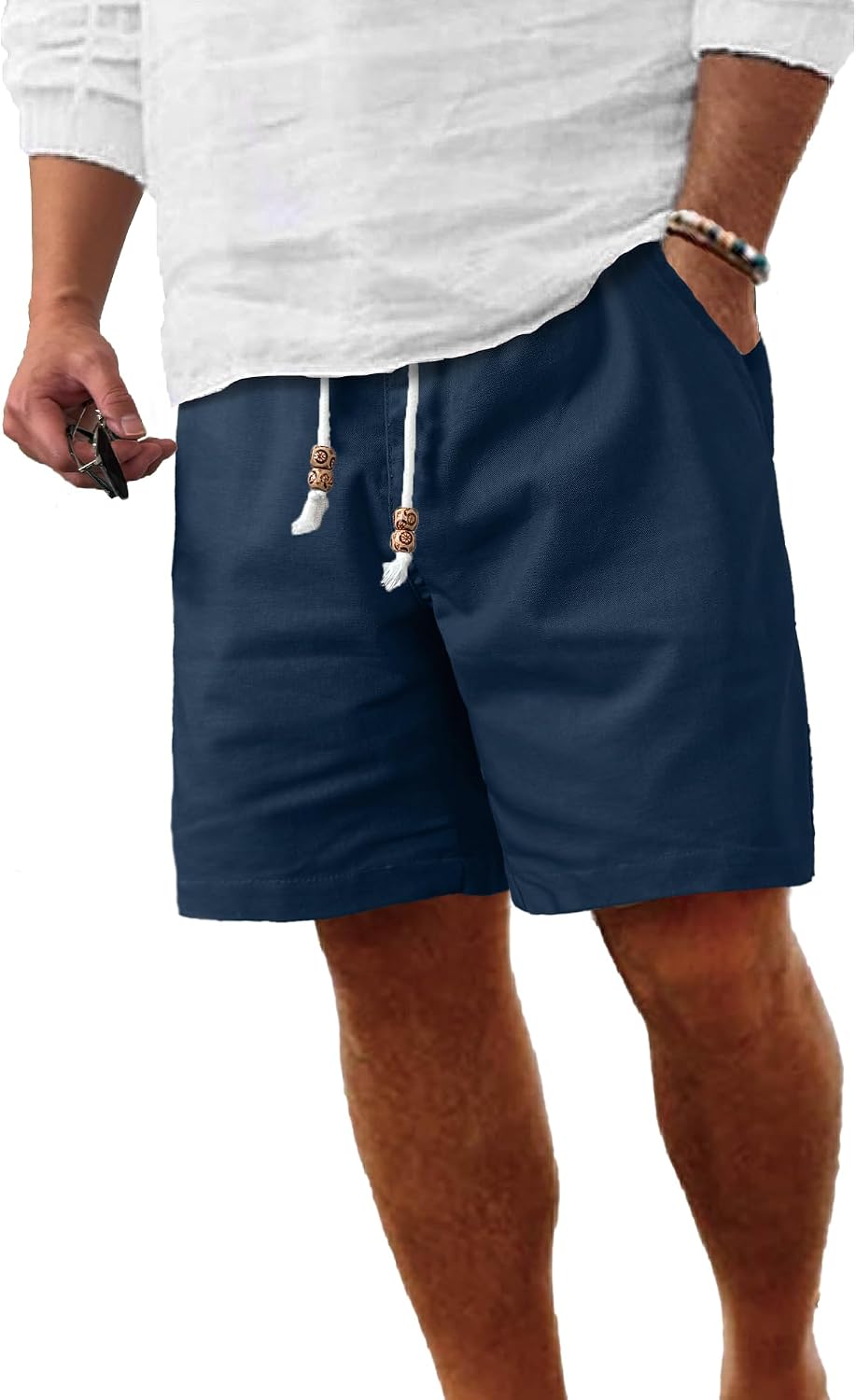 Comdecevis Men's Linen Shorts Casual Elastic Waist Drawstring Summer Beach Vacation Yoga Golf Shorts with Pockets