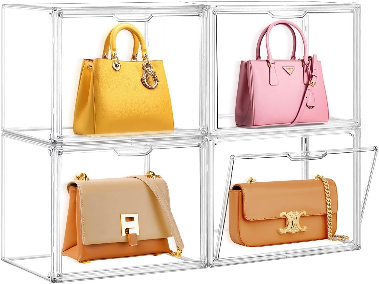 4pcs Plastic Display Case Handbag Stackable Clear Large Display Box for