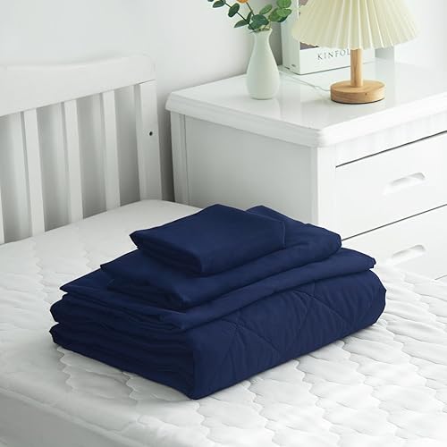 Miniatura 7 de Biloban Juego de ropa de cama infantil de 4 piezas, ultra suave y transpirable, incluye edredón acolchado, sábana bajera, sábana encimera y funda de