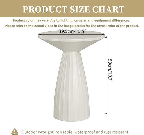 Miniatura 2 de Mesa auxiliar redonda de metal blanco beige para sofá, mesa auxiliar circular pequeña para sofá, mesita de noche redonda moderna, mesita de noche de