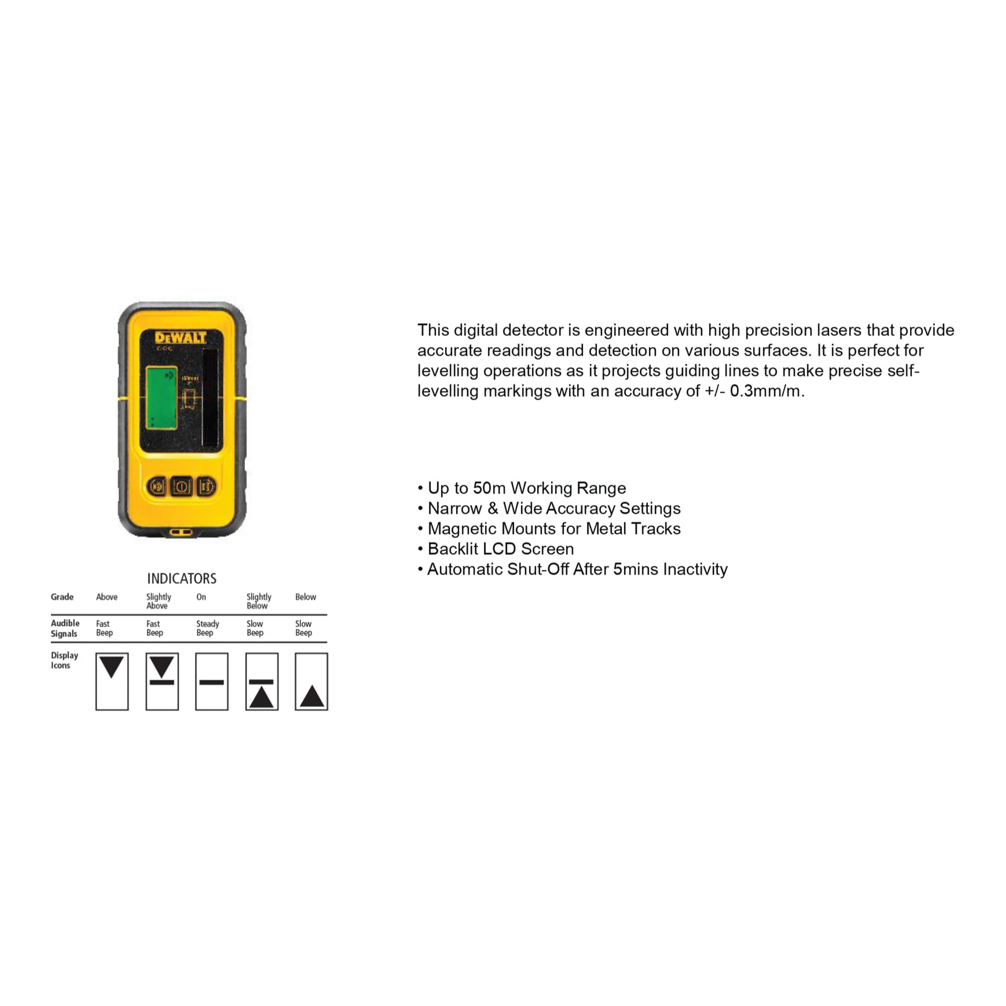DEWALT DE0892 - Ricevitore/Rilevatore Laser, per DW088 e DW089, 50 metri portata, maneggevolezza, custodia resistant all'umidità e agli schizzi, display LCD