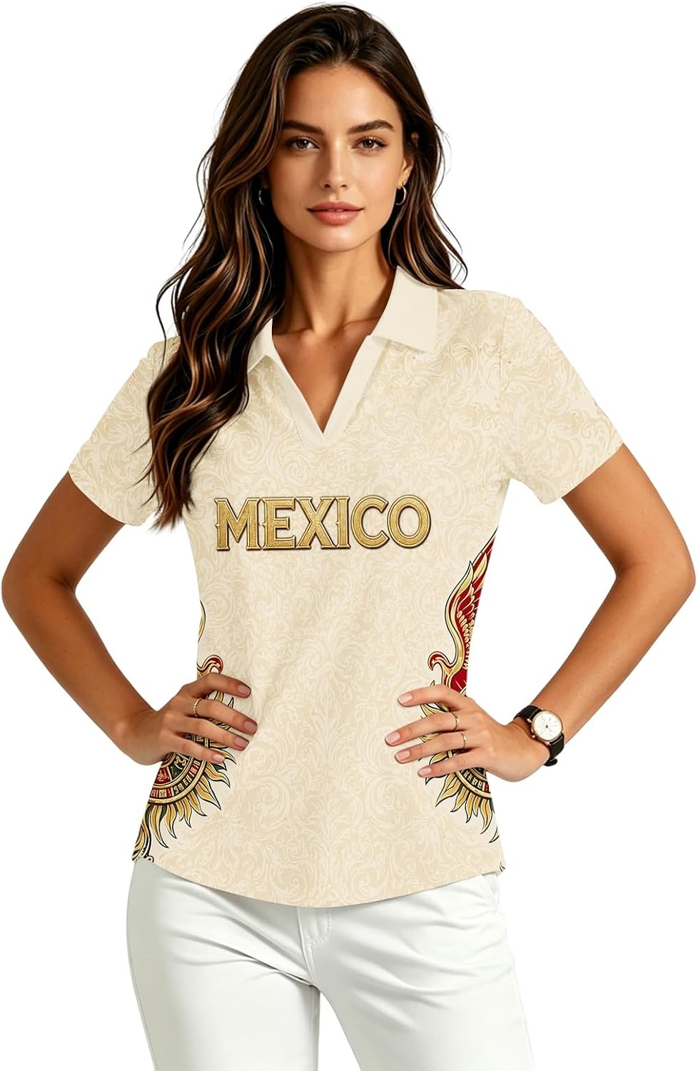 Mexico Jersey Women's Soccer Shirts Football Fashion Short Sleeve Jersey Shirt Classic V Neck T-Shirts Baggy Graphic Tees