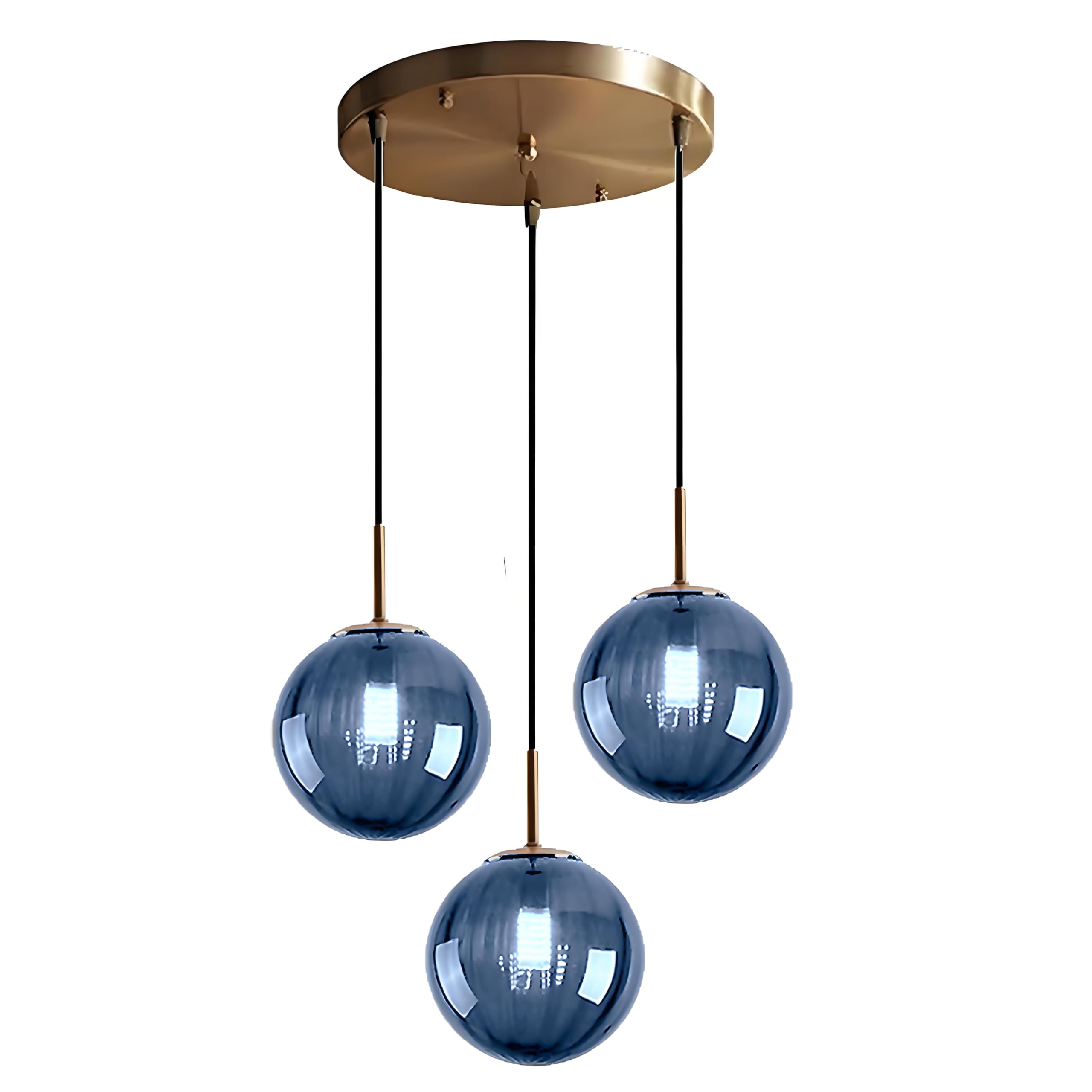 LFsem Lámpara colgante nórdica de 3 luces Ø15cm Lámpara de techo con forma de globo de cristal Lámpara colgante moderna y simple E14 Lámparas de decoración de candelabro para loft (Azul)
