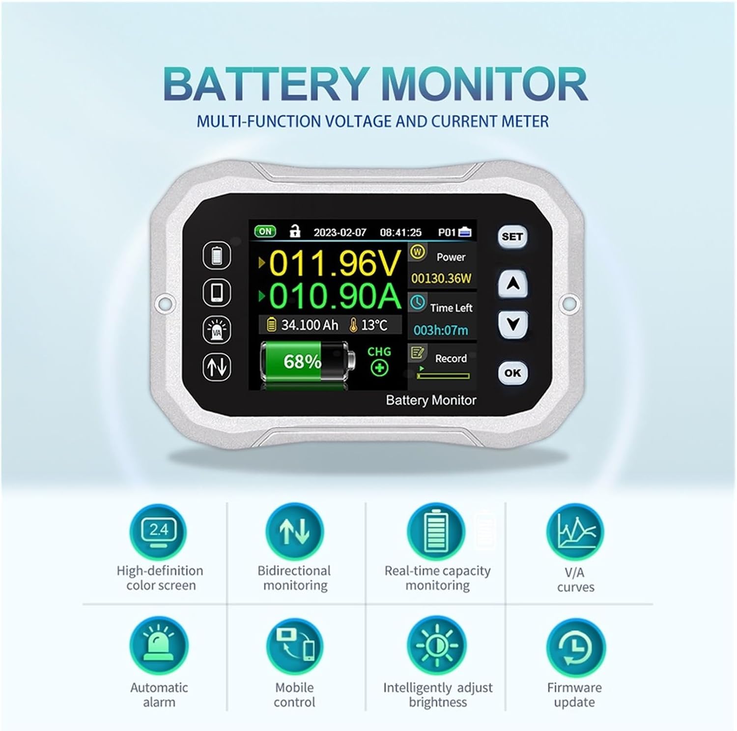 Battery Monitor Bluetooth Control DC 0-120V Battery Tester Voltage Current Coulomb Meter Capacity Indicator(B 0-120V 0-400A)