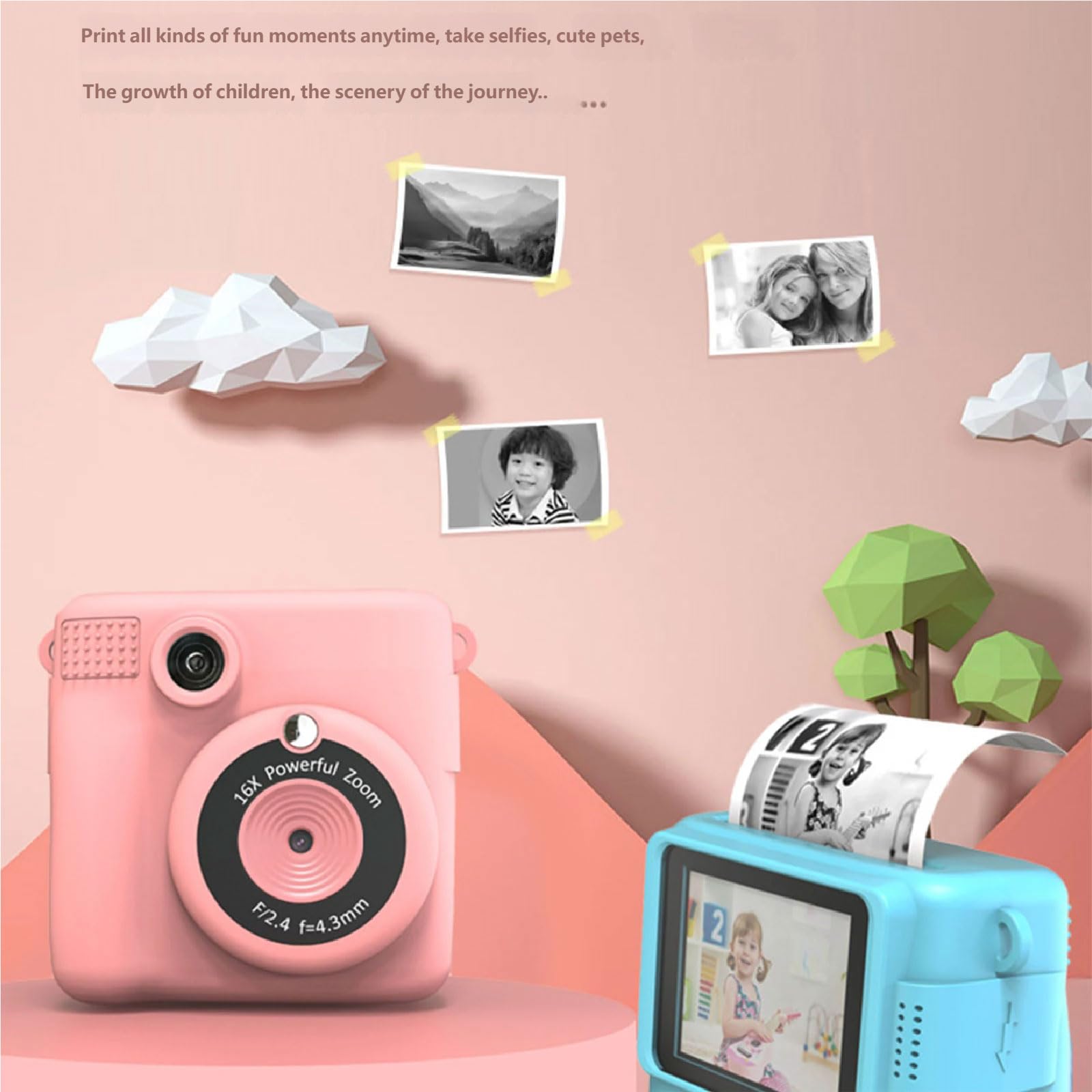 Giocattolo della macchina fotografica digitale del fumetto per con la stampa istantanea di foto per attività all'aperto USB ricaricabile video camera giocattolo istantaneamente