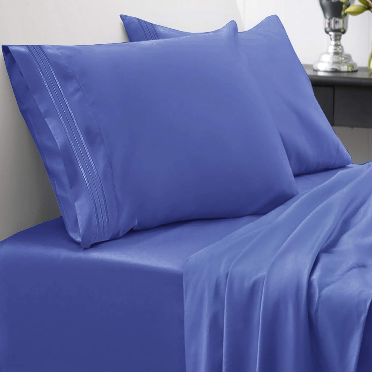 4 Piece Microfiber Deep Pocket Bed Sheet Set Queen - Royal Blue