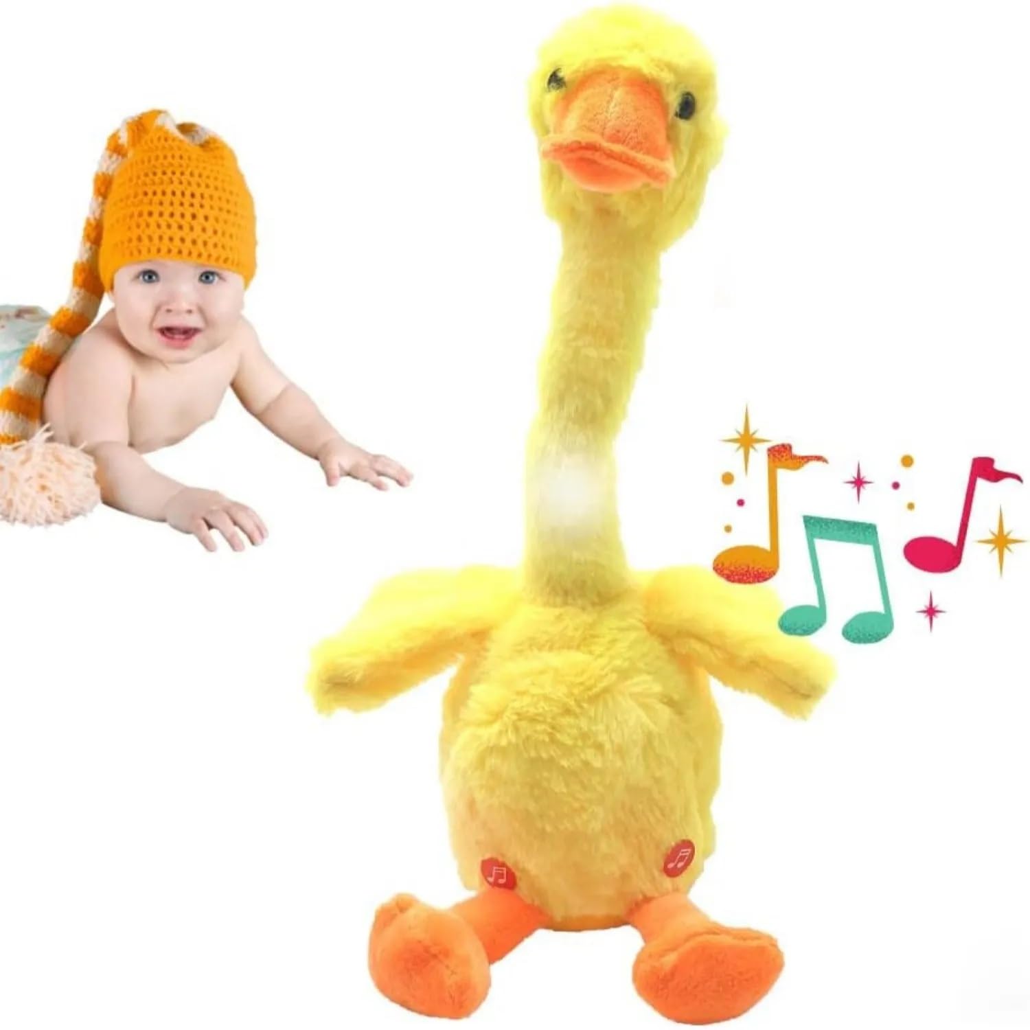 J S Kids 33 cm Talking Dancing Duck, Repeating Speech Mimicking Recording Plush Musical Toy, Yellow-image-22