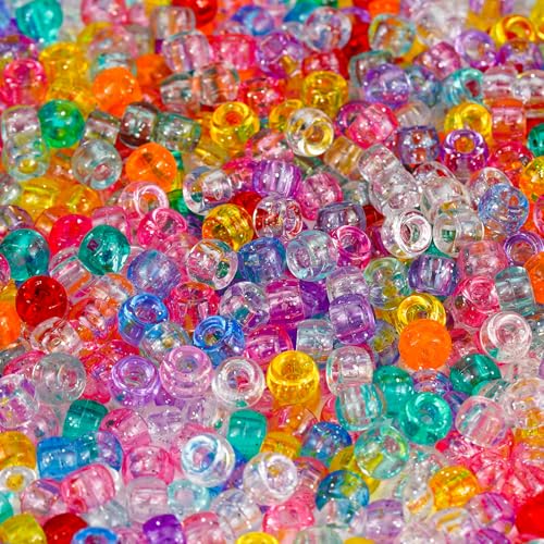 1000+pcs Glitter Pony Beads Bulk Acrylic 9mm Large Plastic Bead for Bracelets Big Hole Hair Braids Crafts DIY Projects