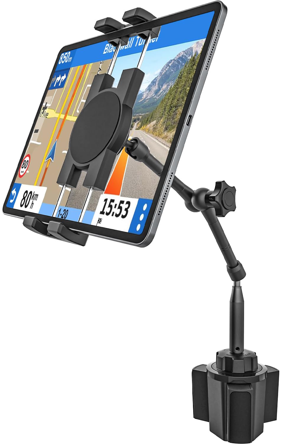 GDZN Supporto per tablet per auto, braccio articolato in alluminio | Base a morsetto regolabile, fissaggio senza oscillazioni, completamente girevole, per iPad Pro 12.9 Air Mini, Galaxy Tab