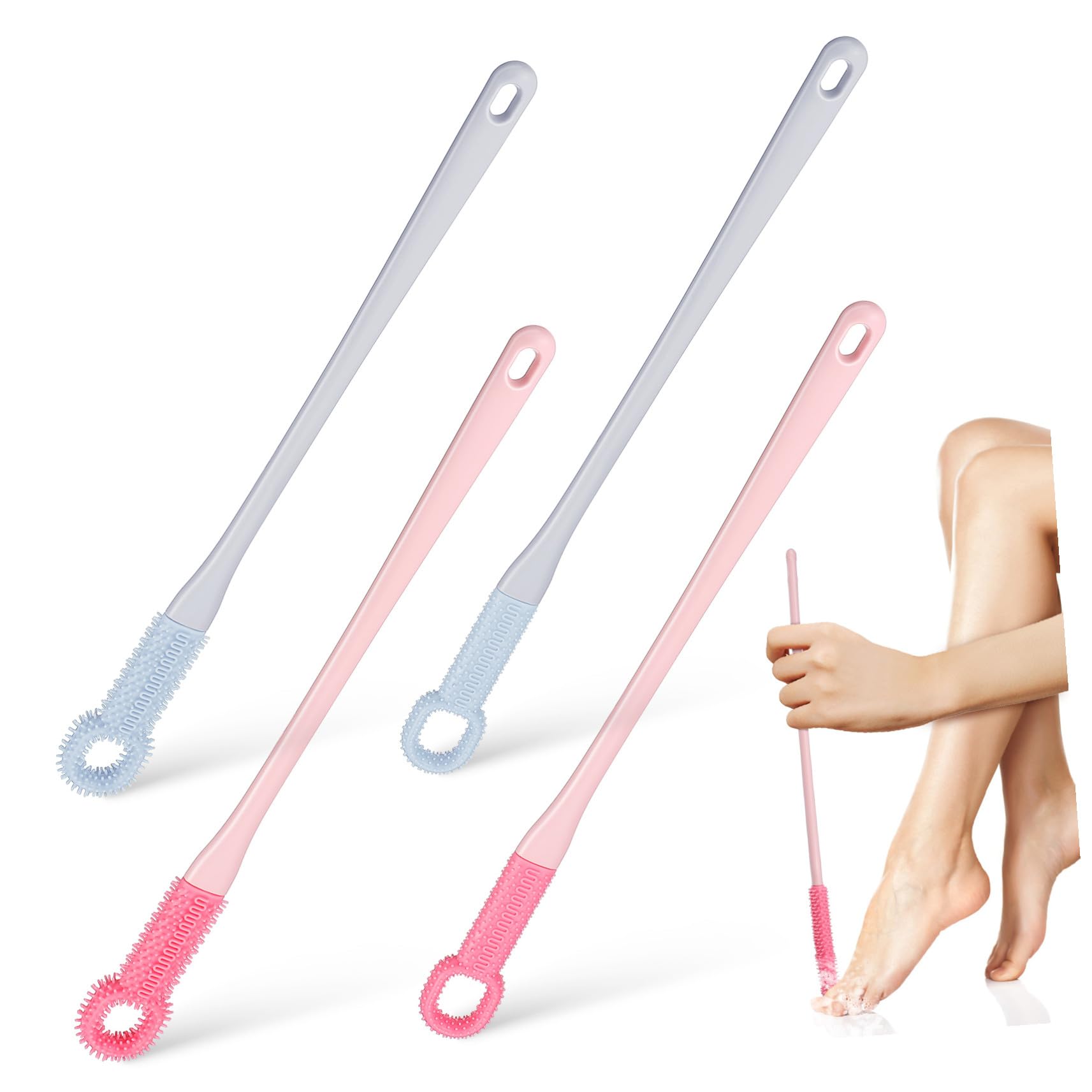 4 piezas Cepillo para Pies con Mango Ergonómico de Unidades de Silicona y Plástico Cepillo y Duro para Limpieza entre Dedos y Cuidado de Uñas Ducha