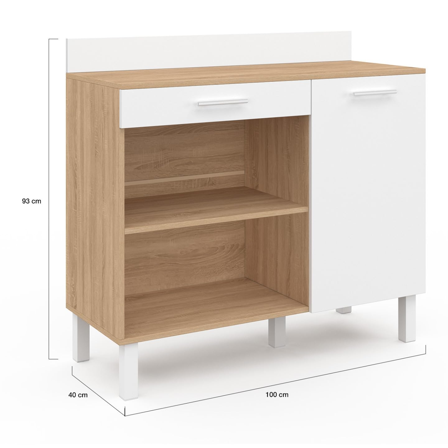 IDMarket - Buffet Bas de Cuisine 100 cm CINA façon hêtre et Blanc